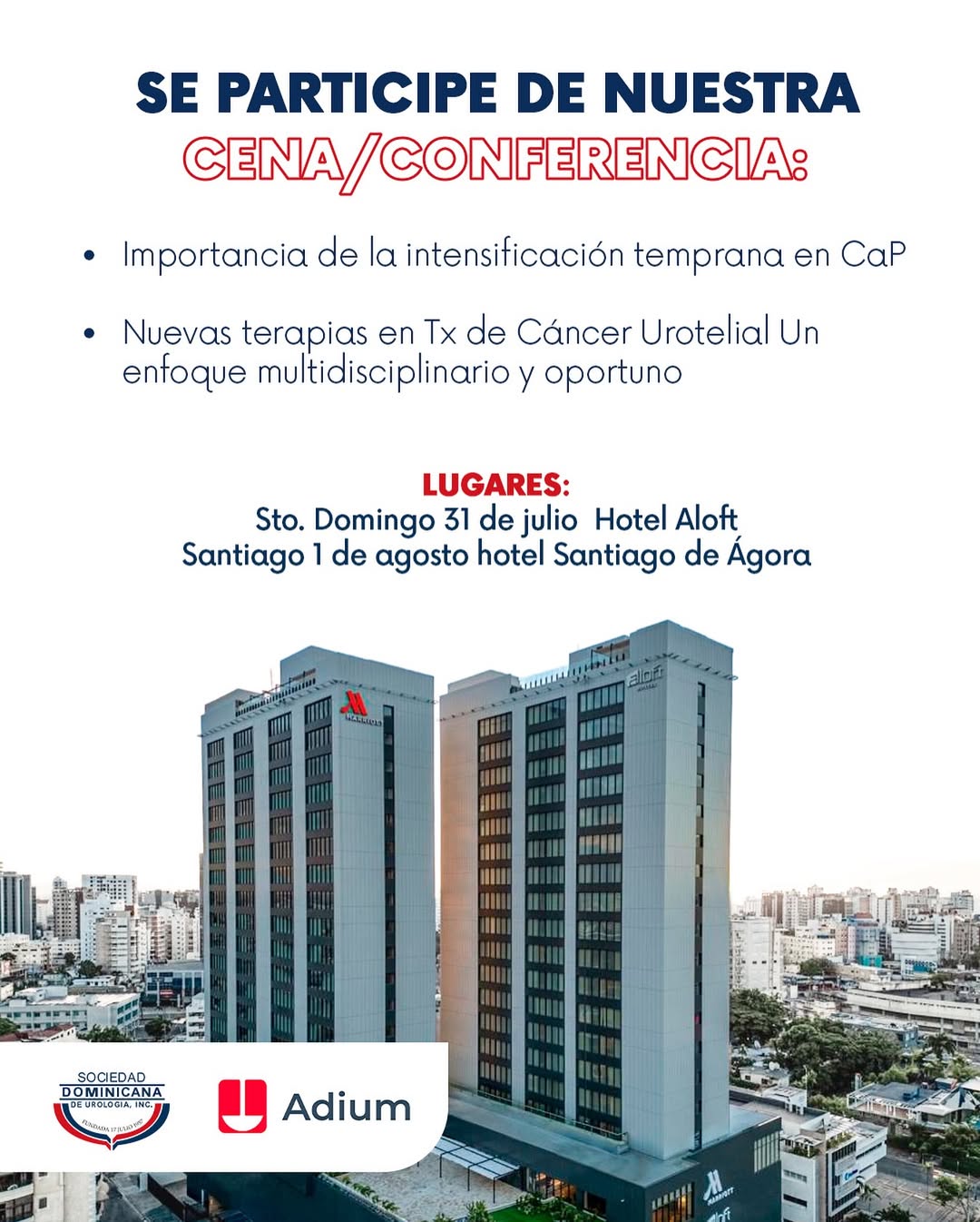 Urología tendrá su Cena/Conferencia este jueves 31 de julio