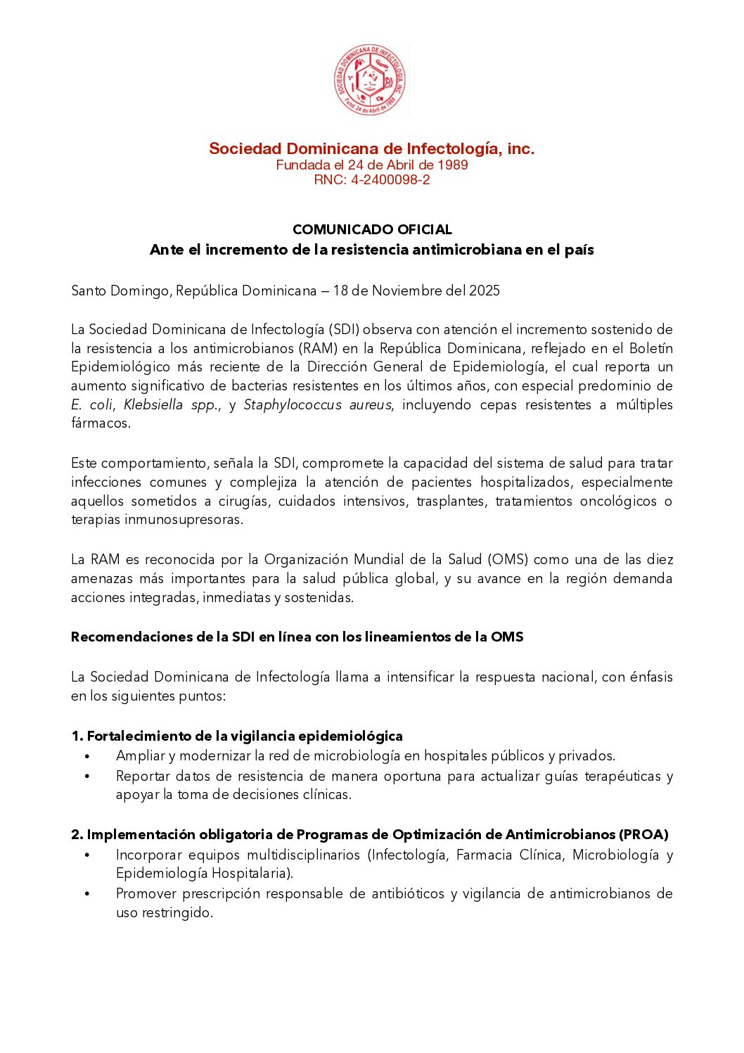 Comunicado - Aumento RAM en RD