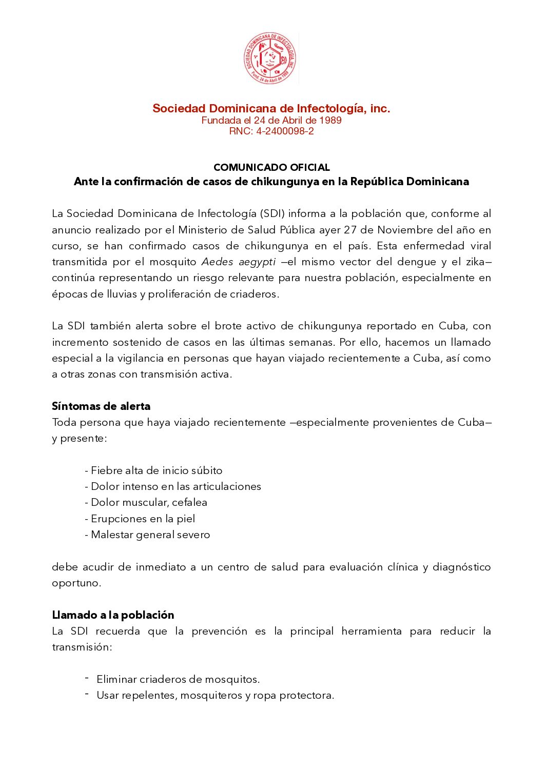 Comunicado ChikV 2025