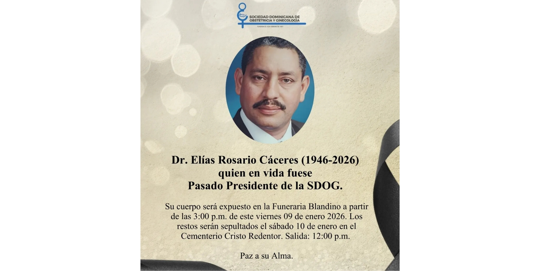 Obstetricia y Ginecología lamenta muerte del doctor Elías Rosario Cáceres