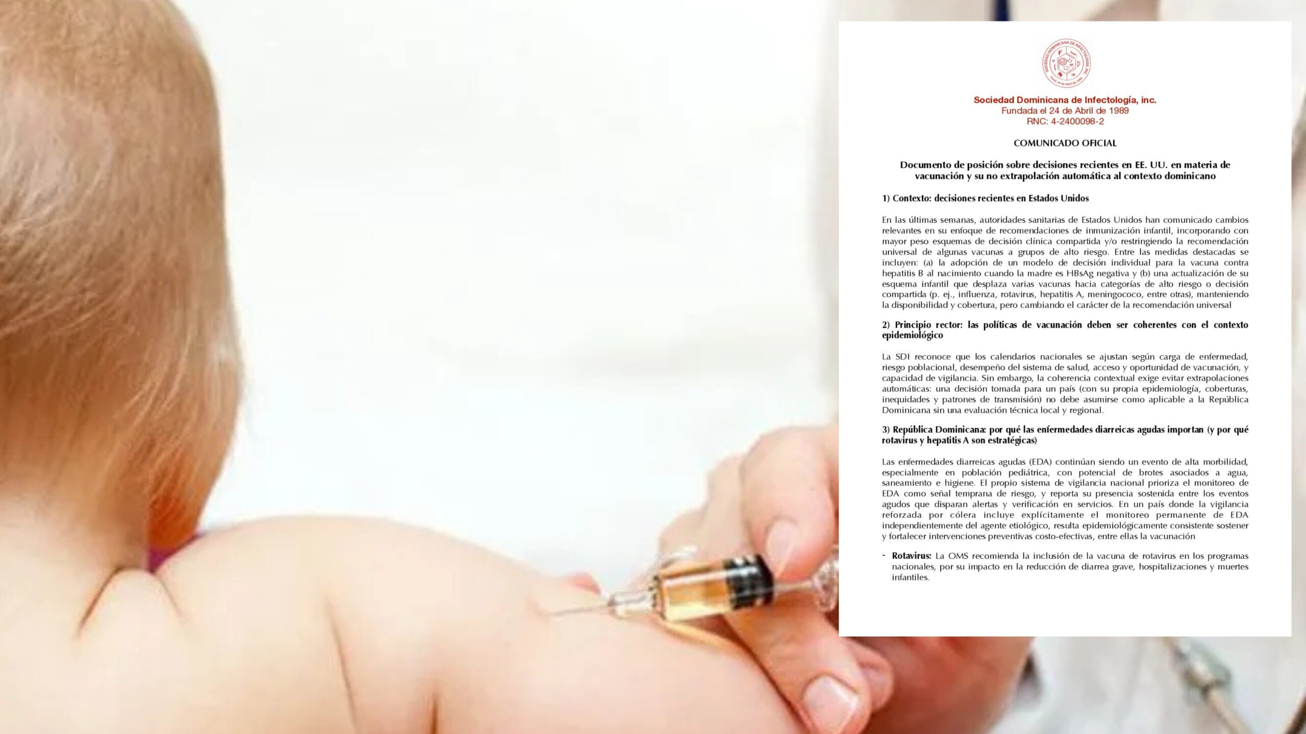 COMUNICADO: Infectología marca posición ante decisiones de EE. UU. sobre vacunación y su extrapolación con RD