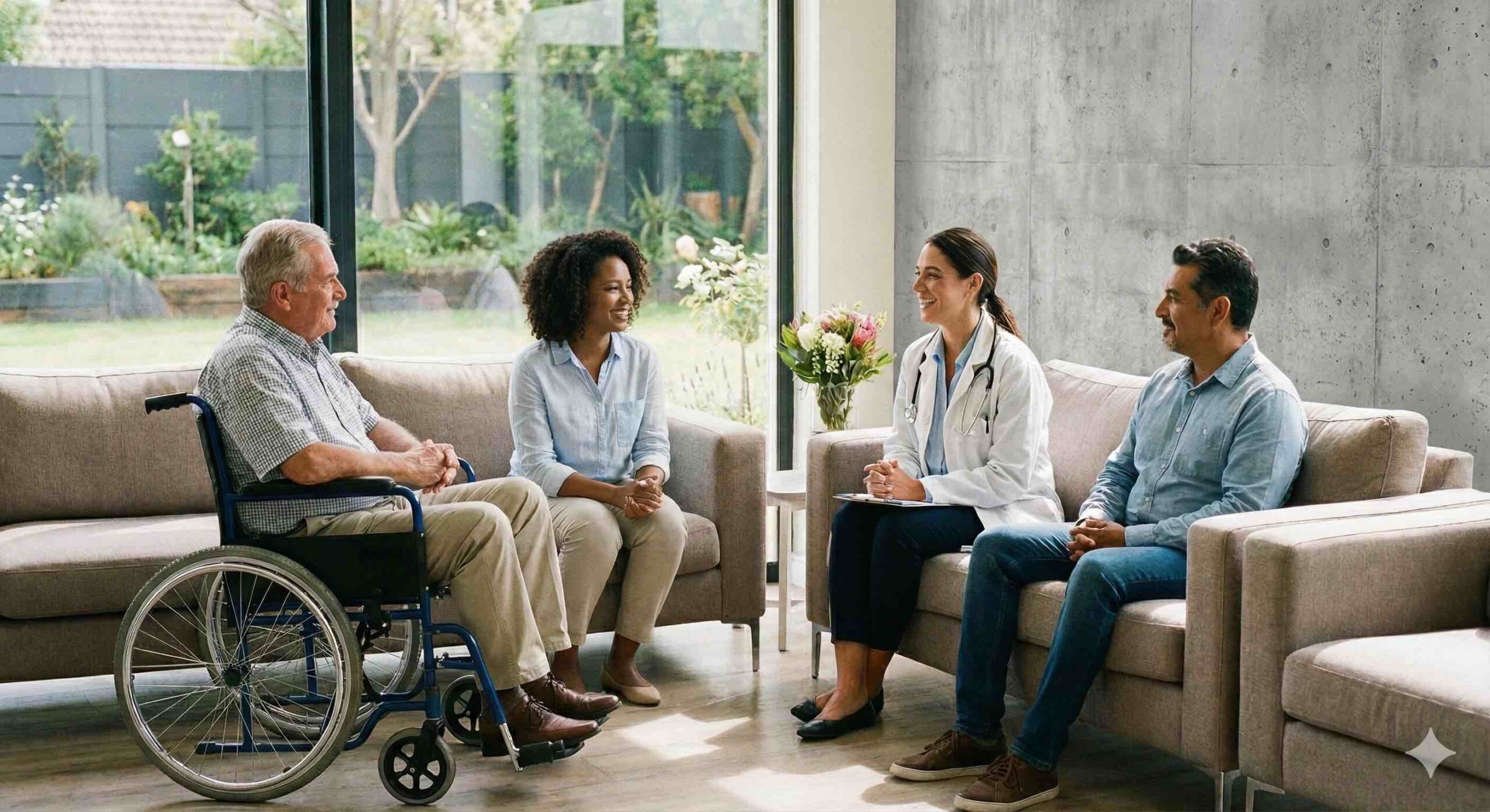 Pacientes conversan. Imagen generada con AI copia