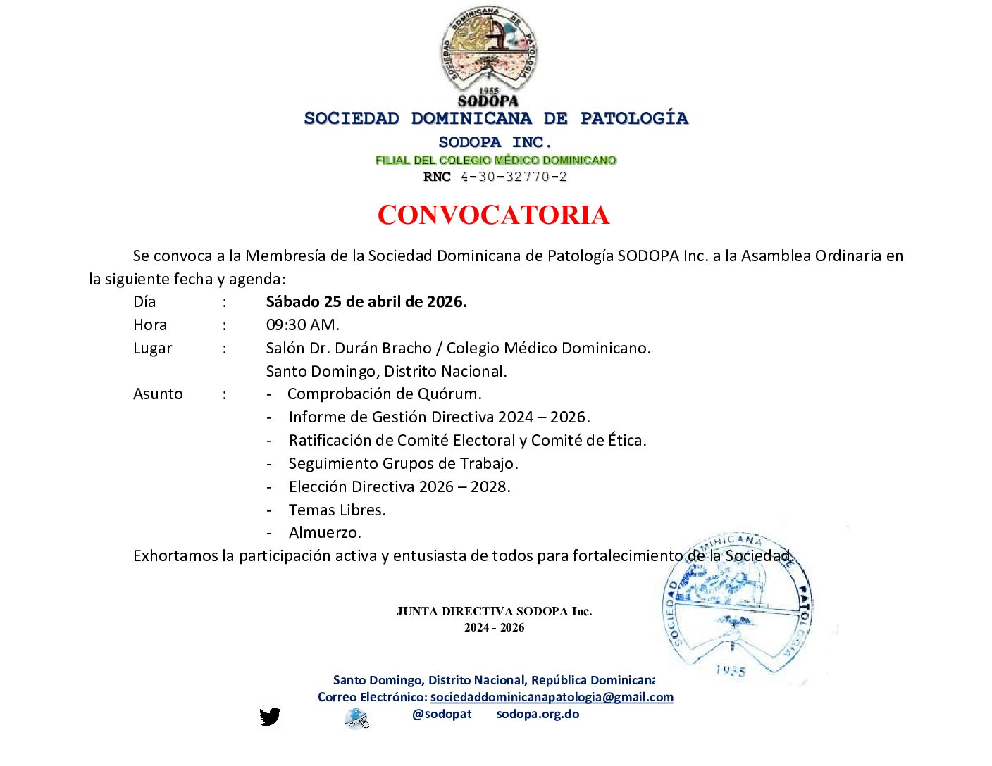 CONVOCATORIA ASAMBLEA ELECCIONRIA 2026