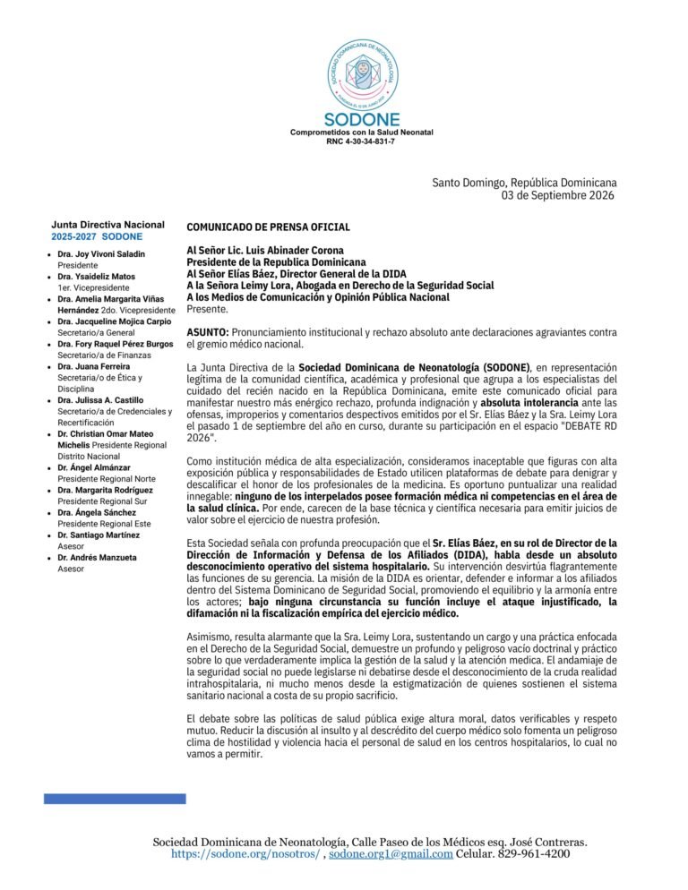 (CARTA) Sociedad de Neonatología se pronuncia en rechazo de las declaraciones del director de la DIDA