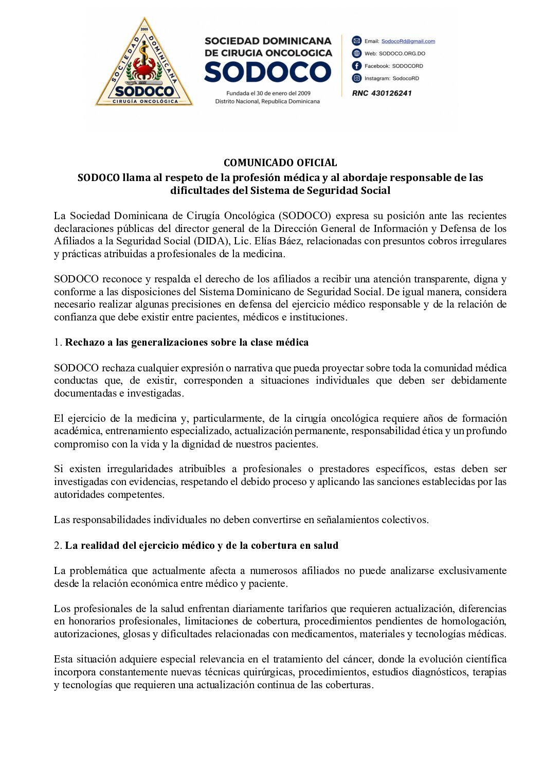 Declaracion de SODOCO